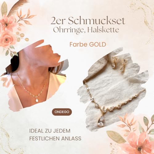 Conjunto de joyas para novia de oro collar ajustable 50cm pendientes boda mujer 4