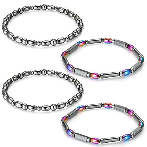 Herdear 4 Bracelets de Cheville Magnétiques en Hématite Bijoux de Pied Énergétiques Chaînes en Hématite, 2 Styles