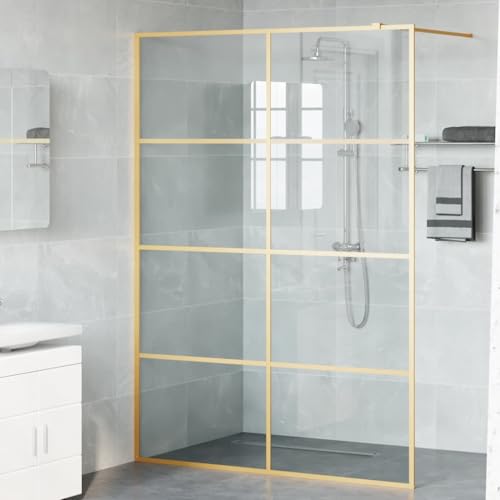 Panel de ducha de vidrio templado 5mm de alta resistencia con perfilería dorada decorativa 4