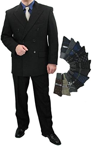 Sharp Hand Tailored 2pc Men Double Breasted Dress Suit w/1 Pair of Socks - Black 52L