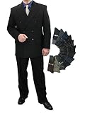 Sharp Hand Tailored 2pc Men Double Breasted Dress Suit w/1 Pair of Socks - Black 52L