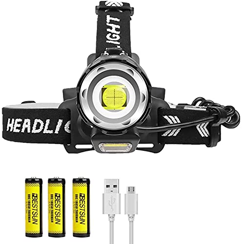 Linternas Led Alta Potencia Cabeza Linterna frontal LED Super brillante 12000 lúmenes XHP90 y COB 4 modos Linterna Cabeza alta potencia USB Recargable Zoomable...