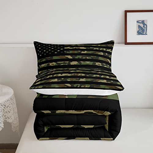 Army Camouflage Comforter American Flag Comforter Set For Kids Boys Girls Teens Military Decor Jungle Green Camo Usa Flag Bedding Set Independence Day Down Comforter For All Season 3Pcs Twin Size #TOP4