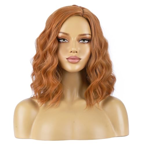 Image of BERON Women Light Brown Short Wave Wig Girls Side Part Shoulder Length Wavy Heat Resistant Synthetic Wig for Cosplay Costume Party or Daily