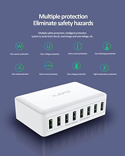 iLEPO Multiple USB Charger Station 40W Total output USB Power Supply Multiport USB Charger UK Plug Multi Charger For Samsung,HTC,LG,iPhone,Google Phone,Cell Phones,MP3 Player, etc