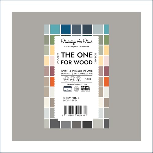 The One for Wood Paint & Primer 10ml (Sample) Grey No. 8 Hide & Seek | Semi Matt Finish, Bio-Based & VOC-Free Formula for Wooden Furniture & Surfaces | Durable & Easy Indoor Home Decorating
