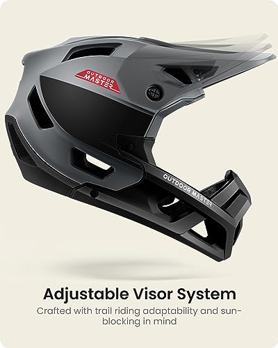 Image of OutdoorMaster Full Face Mountain Bike Helmet, Lightweight for BMX /DH | PC + EPP, 27 vents, Removable liner, 2 D-rings, Goggle strap channel, Pivoting visor, Fits 57-62cm, For downhill /BMX /MTB