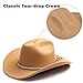 LolliWeaver Women Men Fashion Wide Brim Teardrop Crown Felt Western Cowboy Cowgirl Hat with Rhinestone Leather Hat Band, Camel