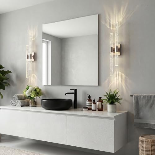 Image of Modern LED Vanity Light Bubble Crystal Sconces Wall Lighting Brushed Nickel Bathroom Light Fixture 21.25in 4000K Vertical and Horizontal Wall Mounted Sconces for Bedroom Living Room(1-Pack)