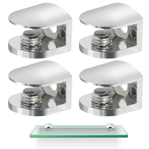 Reggimensola Vetro, 4 Pezzi Morsetto di Vetro Lega di Zinco Supporto Regolabile di Spessore 8-10MM, Supporto Vetro per Bagno, Soggiorno, Armadi, Mobili Librerie, Libreria