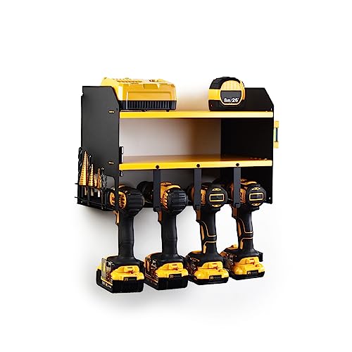 MegaMaxx Power Tool and Drill Storage Unit Charging Station for 4 Tools and 2 Shelf - Wall Mount Toolbox and Accessories Rack Cabinet for Workshop, Garage, Shed, Van, Drill Driver