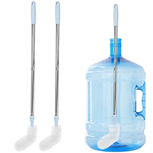 2-Pack 28 Long Bottle Brush 3 and 5 Gallon Bottle Cleaning Brush Water Bottle Brush with Bendable Replacement Brush Head Nylon Bristles and Stainless Steel Handle Bucket Cleaning Brush