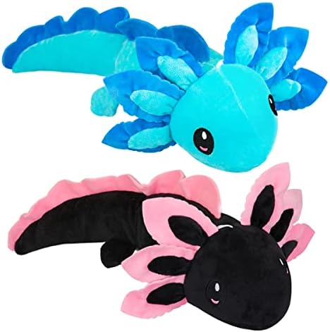 Putrer 2Pcs Axolotl Plush Toy Set, Cute Stuffed Animal Dolls, Blue & Black Salamander Gifts for Boys & Girls