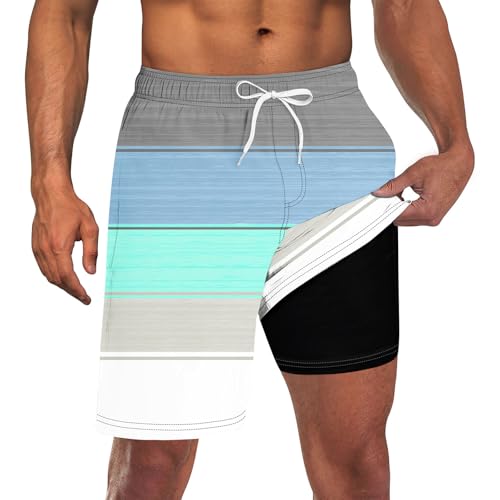 UNICOMIDEA Men Swim Suits with Compression Liner Guys Grey Blue White Gradient Swimming Trunks Men's Cycling Board Shorts 9' Black Quick Dry Swimwear Travel Lightweight Beach Shorts XXL