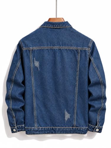 Image of Men's Indigo Blue Denim Jacket | Distressed Trucker Style | Regular Fit Casual Denim Jacket for Men | Premium Quality | Perfect for Casual & Outdoor Wear