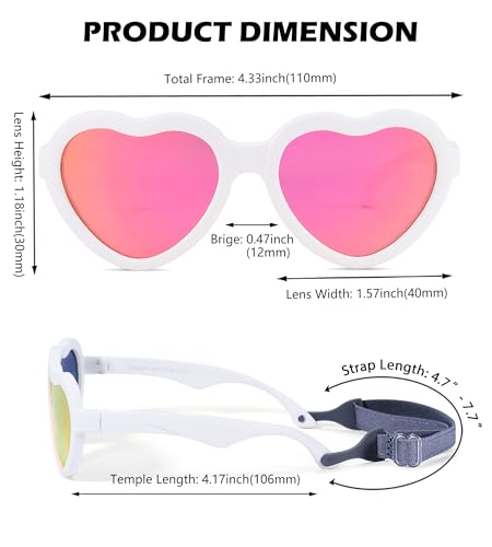 Image of Flexible Heart Shaped Baby Polarized Sunglasses with Strap Adjustable Toddler & Infant Age 0-24 Months