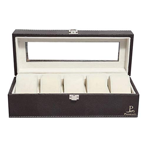 PANKATI ® 5 Slots leatherette Watch Storage Box with Display - Brown (B07YZMP1R4) Amazon Price History, Amazon Price Tracker