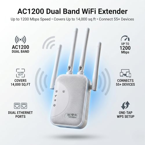 Image of 2026 Fastest WiFi Extender Signal Booster Covers 15900 Sq.ft and 105+ Devices 2.4 /5.8GHz High Speed 15X WiFi Repeater with Ethernet Port Eliminate Dead Zones with Wireless Internet Booster for Home