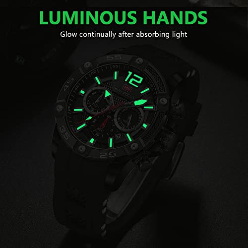 Image of MF MINI FOCUS Men Watch, Chronograph Waterproof Sport Analog Quartz Watches Blue Silicon Strap Fashion Wristwatch for Men