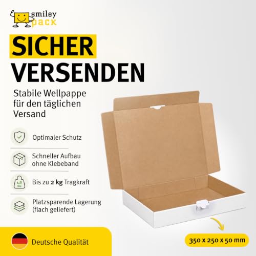 Foto von smiley pack Maxibriefkarton DIN A4+ 350 x 250 x 50 mm weiß 50 Stück