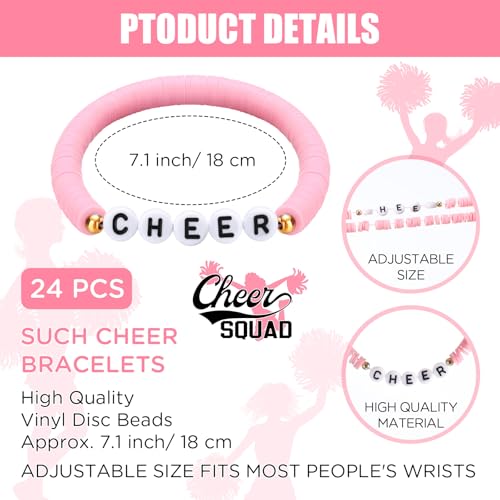 Image of Landical 24 Pcs Cheerleader Gifts Stackable Clay Bead Cheer Bracelets Friendship Bracelets Senior Night Cheer Gifts for Girls(Pink)