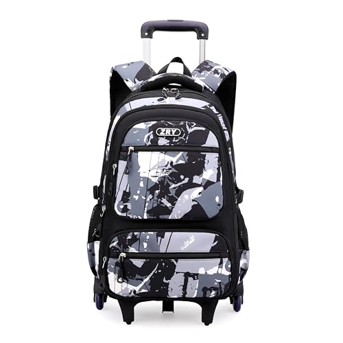 NIWEIYA Rolling Backpack for Boys School Backpack with Wheels for Boys Wheeled Bookbags Trolley School Bags for Teens Girls, 6 Wheels