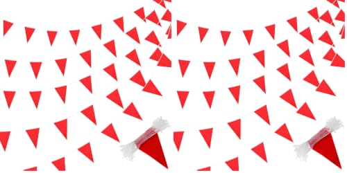 Image of Tatuo 200 Ft Solid Pennant Banner Flags Triangle String, Red (Pack of 2)