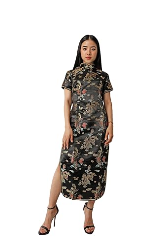 Dysmad Costumizate! Kimono o Qipao Color Negro con Manga Corta. Vestido Oriental para Mujer. (FR/ES, Letras, Talla única, Regular, Regular, S, Negro)