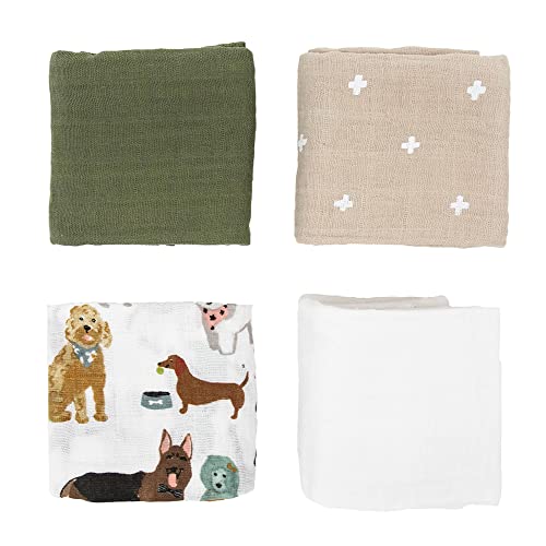 Image of Little Unicorn Cotton Muslin Squares 4 Pack | Nursing, Burping, Feeding, Wiping, Spills | Super Soft and Lightweight Blanket for Baby Boys and Girls | 27.5” x 27.5” | Woof Set