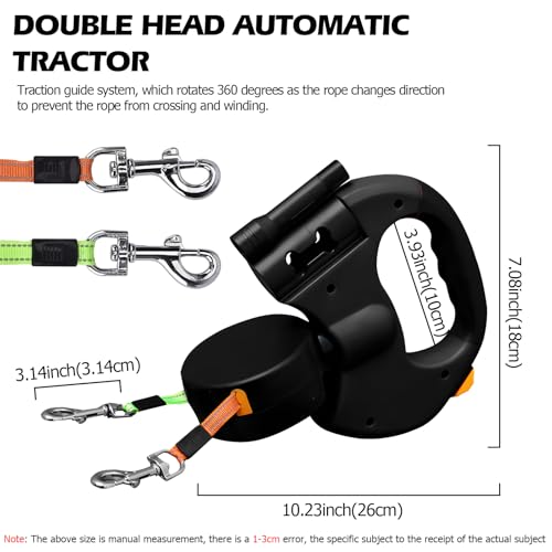 Hundeleine, aufrollbar, doppelte Leine für 2 Hunde, aufrollbar, ausziehbar, 3 m, 360 °, ohne Verheddern, für mittelgroße und große Hunde