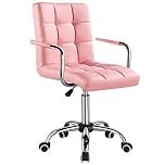 Yaheetech PU Leather Office Chair Adjustable Swivel Computer Chair with Back Support and Arms for Home Study or Office Work Pink