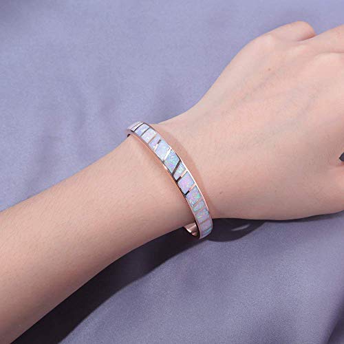 Cinily Womens Rose Gold Plated Cuff Bracelet-Pink Opal Bangle Bracelets Hypoallergenic Large Birthstone Bracelets Ladies Gemstone Big Bangle Bracelet #TOP3
