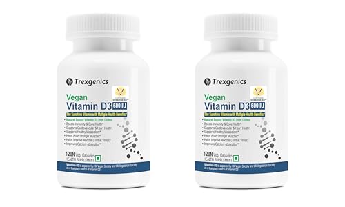 Image of Trexgenics VITAMIN D3 CHOLECALCIFEROL 600 IU from Vitashine LICHEN, Bone, Cardiovascular, Immunity Vegetarian source (Vitashine D3 (120x2=240 Capsules))