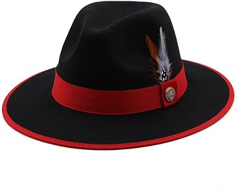 Unisex Feather Decor Wool Fedora Cap Wide Brim Gangster Gentleman Hat | Jazz Hat Winter hat