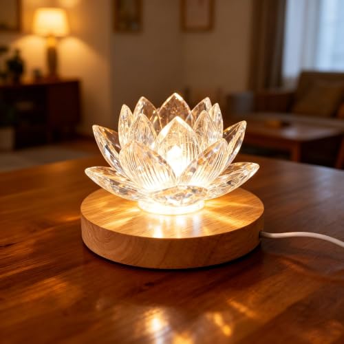 Image of 2-Pack Wooden LED Light Display Base, Round Lighted Lamp Stand | Artistic Warm Light Version for Crystal, Glass, Acrylic (with USB Cable Switch)