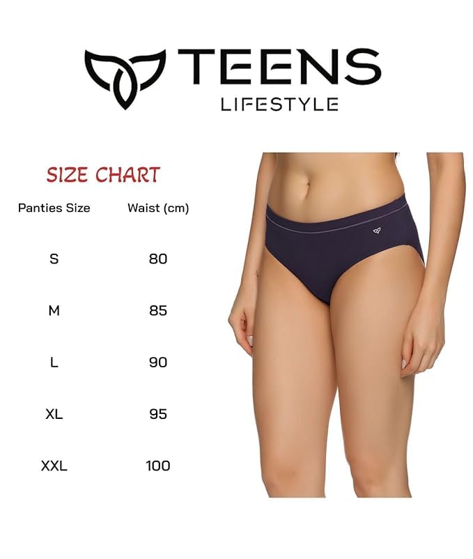 Image of Teens Lifestyle Women Combed Cotton Hipster Panties Pack of 5 with Breathable High Coverage Super Soft Bio Washed Skin Friendly Panty, Multi Color Assorted Set
