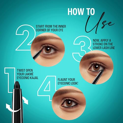 Image of Lakme Eyeconic Kajal, Matte Waterproof Kohl, Smudgeproof Kajal Pencil that lasts 24 Hrs, White, 0.35g (Pack of 3)