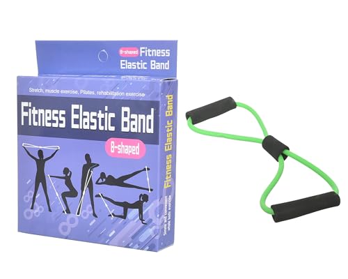 Minsa Figure 8 Resistance Band for Full Body Workout, Stretching, Strength Training, Muscle Toning, Yoga, Rehabilitation and Home Fitness Exercise - Elastic Trainer with Ergonomic Handles - green