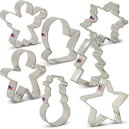 Ann Clark Cookie Cutters 7-Piece Mini Christmas Cookie Cutter Set with Recipe Booklet, Mini Christmas Tree, Mini Snowman, Mini Angel, Mini Mitten, and More