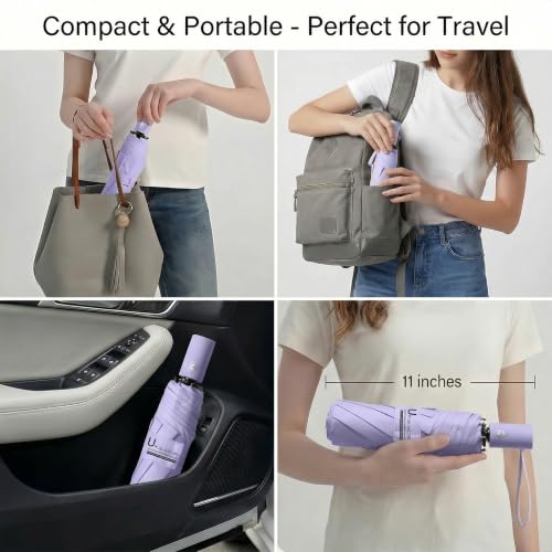 Image of BAODINI Small UV Protection Travel Umbrella Compact for Rain and Sun UPF 50+ Windproof Portable 42 inch Umbrella for Women and Men