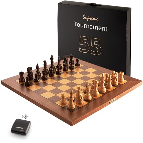 MILLENNIUM Supreme Tournament E-Board - Electronic tournament chessboard wooden pieces, including ChessLink module for online play against players from all over the world