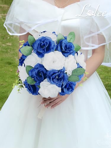 108pcs Roses Head Flowers with Stem - Blue & White Artificial Flowers Rose Bulk - Silk Royal Blue Rose Fake Flower for Wedding Bouquet Party Home Decor DIY Baby Shower Centerpieces Tables Decoration