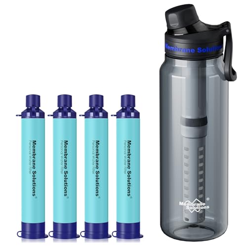 Membrane Solutions 36oz C3 ACF&UF Filtered Water Bottle with 4 Packs Outdoor Water Filter Straw