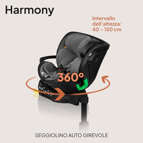 Lionelo Harmony I-Size Seggiolino Auto Girevole 360° Per Bambini 0-12 Anni (40-150 Cm) Con Isofix E Gamba Di Supporto Fronte E Retro Marcia, 5-Liveli Reclinabile Protezione Laterale - 8