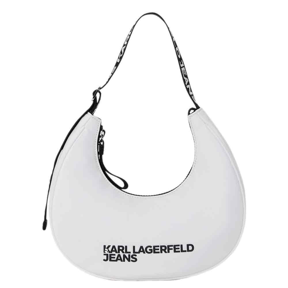 KARL LAGERFELD JEANS, Women's, Essential Nylon Moon Bag, White, One size