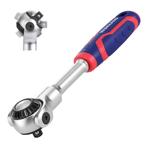 WORKPRO 1/4 Swivel Head Ratchet 72-Tooth Socket Wrench with 270 Flexible Head and Quick-Release Reversible Handle for DIY Automotive & Repair Work