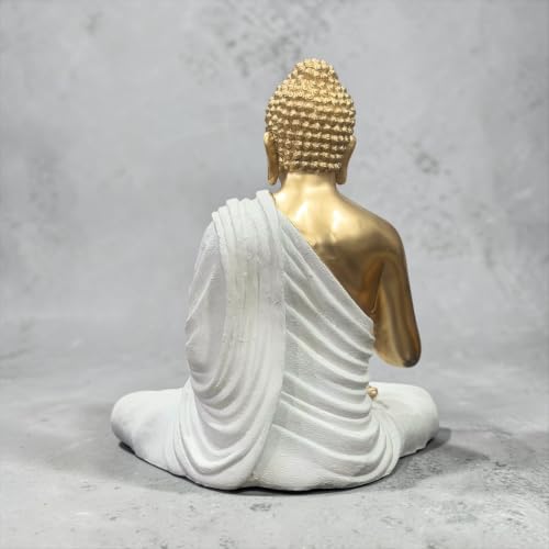 Image of 2 Feet Buddha Statue for Home Decor, Garden and Gifting, Big Size, Made of Resin, Premium Luxury Decoration Showpiece, Vastu Feng Shui for Good Luck, Happiness (Metallic White & Golden)