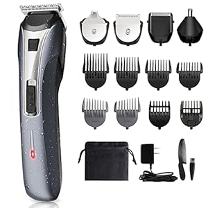 Baardtrimmer voor heren, elektrisch, professionele multifunctionele set voor baardhoofd, lichaam, gezicht, neus en oorhaar, 5-in-1 multifunctionele oplaadbare tondeuse, IPX6