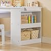 Haotian Kids Craft Table and Chair Set with Paper Roller, Paint Cups & Storage Shelves, 2 in 1 Wooden Art Desk for Drawing Painting Writing, White KMB60-W