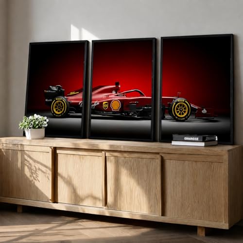 Image of HOMESY Sports Car Framed Posters Gift Items for Boys Room | Wall Decoration for Bedroom Living Room Office Gaming Room Decor | F1 Car Poster with Frame for Wall Decor Set Of 3 Size (10x13 inch, BLACK)